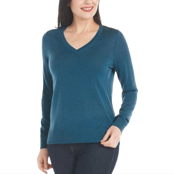 Katherine Barclay Womens Extra Fine Merino Wool V Neck Sweater Teal Size Medium - Picture 1 of 10